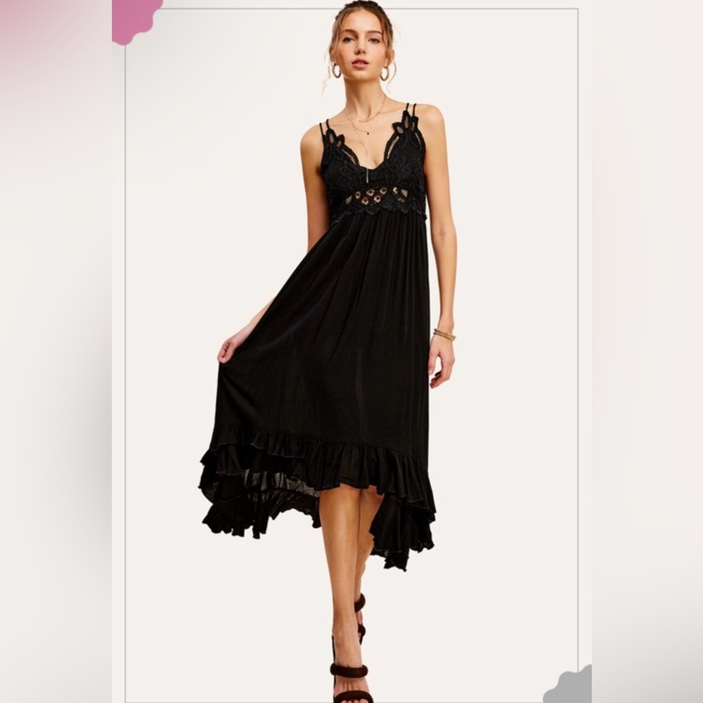 Black Crochet Ruffle Dress